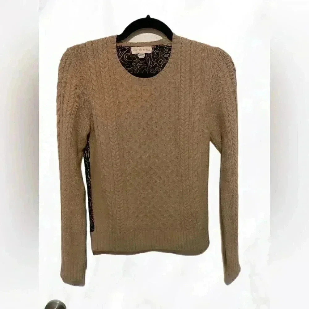 Tory Burch Beige Cashmere Blend Scoop Neck Sweater, Size XS